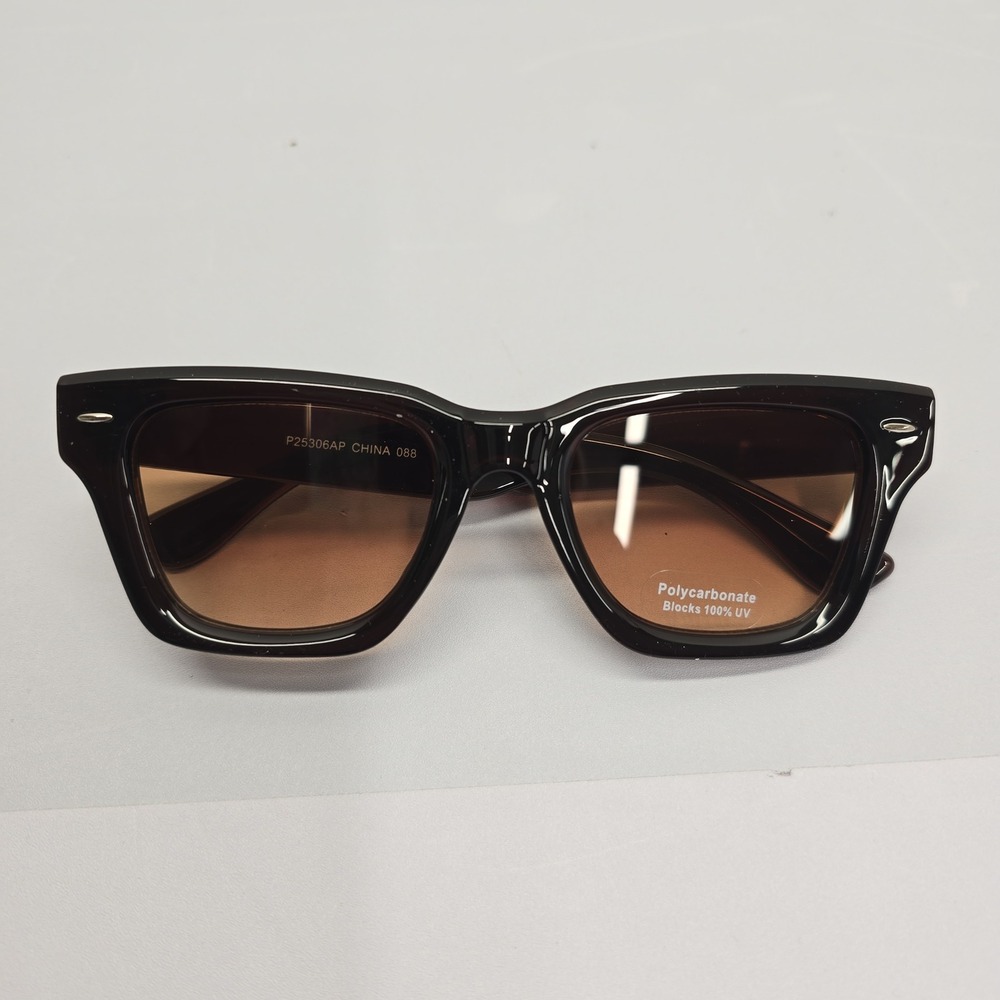 NEW Black Square Frame Sunglasses Brown Tint Lens P25306AP‎ UV Protection